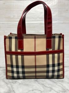 BURBERRY バーバリー　ノバチェック　ベージュ×レッド　A4収納可　ハンドバッグ　トートバッグ