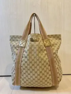 GUCCI トートバッグ　キャンバス　GG柄　シェリーライン　ベージュ　ピンク