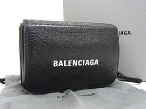 1円 BALENCIAGA バレンシアガ エブリデイ レザー 三つ折り 財布 ウォレット レディース メンズ ブラック系 FK0526