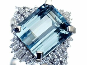 1円～【ジュエリー極】涼風な煌き！大粒良質天然アクアマリン7.83ct＆ダイヤモンド0.68ct 高級Pt900リング k9130mz【送料無料】