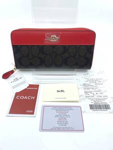 【未使用品】COACH　コーチ　長財布　ラウンドファスナー　F76873　シグネチャー　レッド×ブラウン　アウトレット