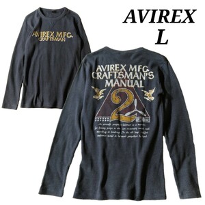 【AVIREX】 アヴィレックス アビレックス 長袖 トップス ロングTシャツ ロンT L ネイビー グレー バックプリント 丸首 メンズ