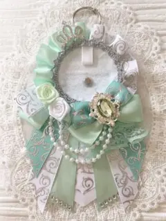 ୨୧1300 ハンドメイド 痛ロゼット♡ミント×ホワイト(シルバーベース)