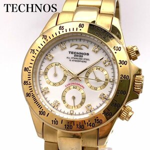 【稼働】TECHNOS テクノス TGM639 ホワイト文字盤 クロノグラフ クォーツ メンズ腕時計 5-48-B