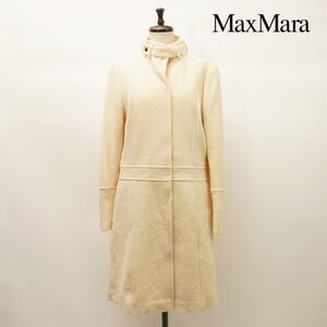 美品 Max Mara WEEKEND マックスマーラ ウール100% スタンドカラーロングコート レディース 冬物アウター クリーム色 サイズL*LC174