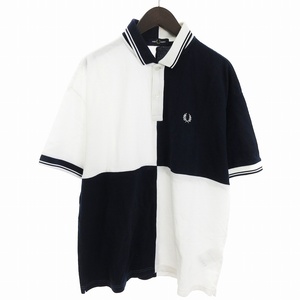 フレッドペリー FRED PERRY × BEAMS 別注 ポロシャツ 半袖 鹿の子 バイカラー 月桂樹 刺しゅう オーバーサイズ 紺 白 S