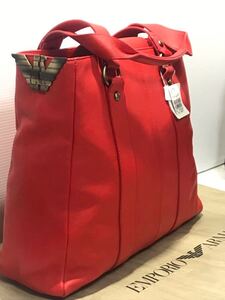 タグ付き新品　emporio armani GA 本革 トートバッグ ビジネス Italy製　77000円　レッド　メンズ　　A 4 収納