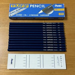 新品 廃盤 Pentel ぺんてる 鉛筆 えんぴつ TUFF タフ 2B 1ダース (12本セット) CB5 箱付き 昭和レトロ