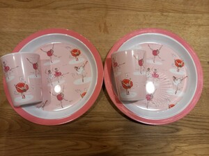 Cath Kidston★キャスキッドソン★バレエ柄バレリーナ柄（20cm）メラミン樹脂 プレート皿2枚&コップ2つ/美品