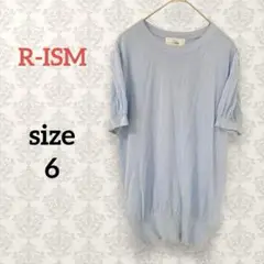 【R-ISM】美品 サイズ6 半袖シアーサマーニットセーター ストレッチ 水色