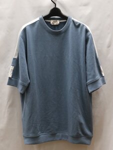 【未使用】HERMES エルメス ジョギングビコロール Tシャツ 半袖 スウェット トップス XXL コットン ブルー ホワイト サイドH【漂亮】