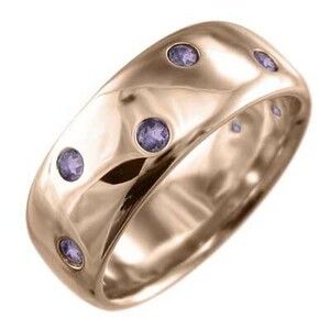 丸い 指輪 18kピンクゴールド 幅広 リング アメシスト(紫水晶) 2月の誕生石 約8mm幅