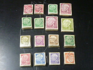 20　S　№10　西ドイツ切手　1954年　ホイス大統領　使用済　16束　計1,000枚位