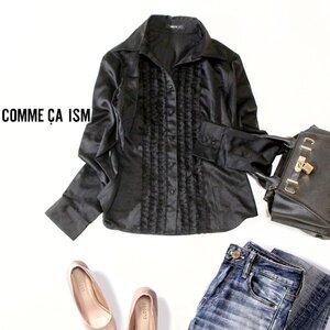 ☆ 美品 COMME CA ISM コムサイズム ☆☆ 綺麗めフリル サテン・ブラウス M 春 秋 合服 23C09