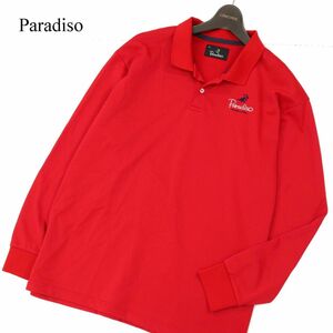 Paradiso パラディーゾ 通年 長袖 ロゴ刺繍★ ストレッチ ポロシャツ Sz.3L　メンズ ゴルフ 赤 大きいサイズ 日本製　C3T11892_C#C