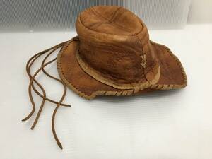 ○Z106○USED ビンテージ アンティーク レザー ハット テンガロン ウエスタン アメリカン ブラウン系 VINTAGE LEATHER HAT