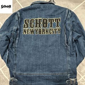 【新品Lsize】未使用 上野商会 最高傑作 SCHOTT ショット Gジャン デニムジャケット インディゴ コットン SCHOTT刺繍 バックロゴ【極上品】