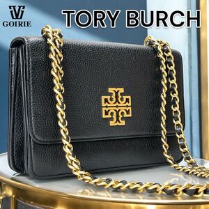 【美品】Tory Burch トリーバーチ 2WAY ショルダーバッグ ハンドバッグ 肩掛け ゴールド金具 チェーン 本革 レザー TTロゴ 黒 ブラック