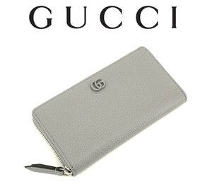 15万新品◆GUCCI グッチ GGマーモント ラウンドジップ大容量長財布 灰 1円