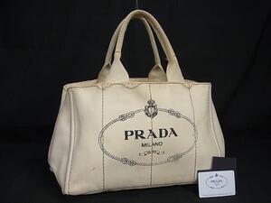 1円 PRADA プラダ カナパ キャンバス ハンドバッグ トートバッグ レディース アイボリー系 FH3192