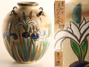 【琴》送料無料 乾山造 色絵あやめ図大茶壷 共箱 KY953