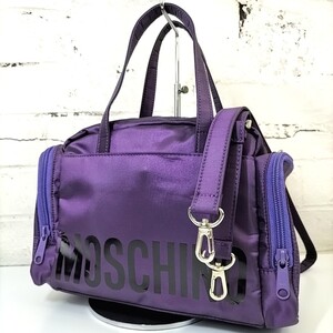 F Φ 【 MOSCHINO 】 モスキーノ ロゴプリント 2way ショルダーベルト付き ハンドバッグ 手提げ トート 婦人鞄 パープル 紫系 