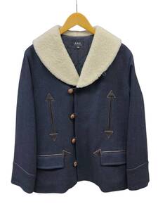 A.P.C. (アーペーセー) へリンボーン ツイード 襟ボア ランチコート Whiteley＆Green 24241-20571 M ネイビー メンズ/025