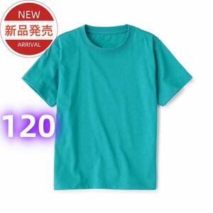 Tシャツ 無地 トップス 半袖 キッズ コットン100％ ブルー 120cm