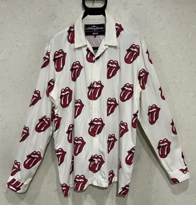 ＊グラム glamb × ローリングストーンズ The Rolling Stones レーヨン 総柄 オープンカラーシャツ トップス 3　　　　　　　　　BJBD.C