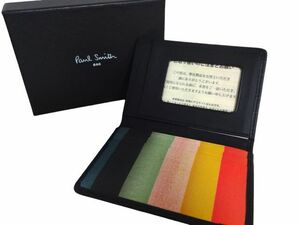 新品未使用 正規品 ポールスミス Paul Smith 定期入れ IDケース パスケース マルチストライプ クラシックレザー ブラック タグあり PWD202