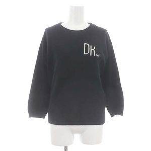 ダナキャランニューヨーク DKNY ロゴインターシャウールアンゴラニット セーター 長袖 P/S 黒 ブラック /HS ■OS ■SH レディース