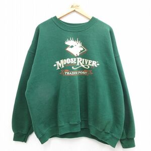 XL/古着 リー Lee 長袖 スウェット メンズ 90s ムースリバー 大きいサイズ クルーネック 緑 グリーン spe 24jan17 中古 スエ