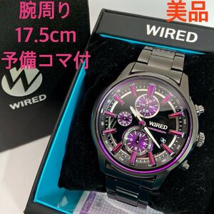 美品☆電池新品☆送料込☆セイコー SEIKO ワイアード WIRED クロノ メンズ腕時計 パープル/ブラック リフレクション 7T92-0RH0 AGAV092