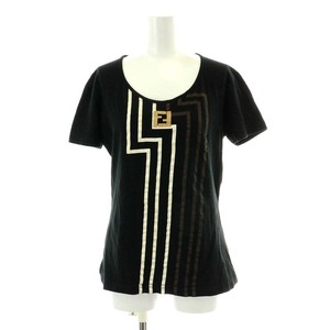 フェンディ FENDI ズッカ柄 Tシャツ カットソー 半袖 ロゴ コットン 42 M 黒 ブラック /AN23 ■GY09 レディース