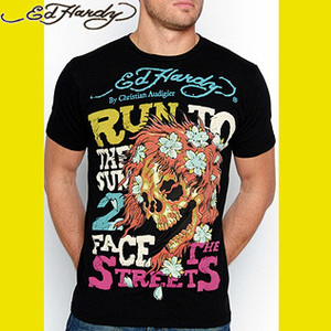 Ed Hardy Mens 　エドハーディー　メンズ フレーズ　ビューティフル ゴースト　ラインストーン Tシャツ　ブラック 　Mサイズ　ed-93