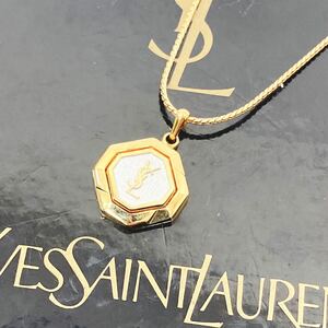 美品　Yevs Saint Laurent イブ サンローラン 八角形　ネックレス ゴールド ペンダント/チェーン全長45cm トップ16×16mm 7.8g R阿1026