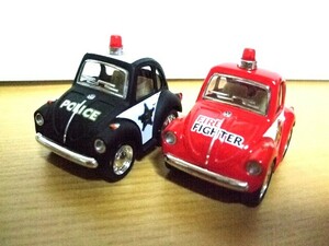 ★激安★即決★新品★KINSFUN★Little Beetle★パトカー★消防車★プルバック★ミニカー★2台セット★キントーイ★送料２２０円★