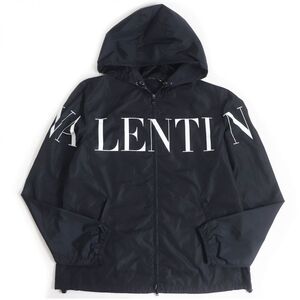 美品□20AW VALENTINO/ヴァレンティノ UV3CI3555AT ロゴプリント フーデッド ナイロンパーカー/ブルゾン ネイビー 48 イタリア製 正規品