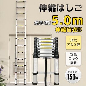 1円 梯子 はしご 伸縮 5m アルミ コンパクト 調節 11段階 94cm 収納 持ち運び ハシゴ スーパーラダー スライド式 取り替え 雪下ろし zk135