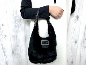 極美品 FENDI フェンディ ハンドバッグ ショルダーバッグ バッグ ファー×レザー 黒 77897Y