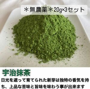 【無農薬】宇治抹茶20g(約20杯分)×3個セット　化学肥料・除草剤・畜産堆肥不使用 2023年産