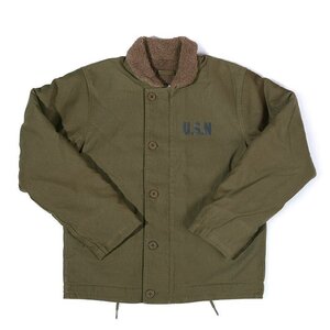 JUNGLE CROSS 11.5oz Deck Jacket ミリタリージャケットU.S.N ファー襟 メンズ N-1 デッキジャケット ボア 裏起毛 ウール混 S~XXL 緑