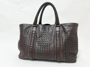 BOTTEGA VENETA ボッテガ ヴェネタ イントレチャート トートバッグ レザー ダークブラウン 161761 中古