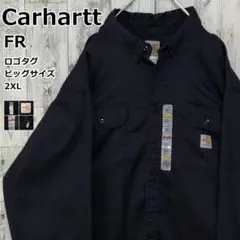 カーハート FR ロゴタグ 3XL 紺色 ワークシャツ 長袖シャツ 90s.