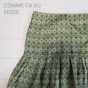 COMME CA DU MODE コムサデモード フレアスカート ミニ丈 エスニック柄 民族 裏地あり ナチュラル フェミニン グリーン サイズ44 xm25