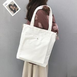 【新品】キャンバス トートバッグ 無地 2WAY ショルダーバッグ＜ホワイト＞メンズ レディース 男女兼用 コットン 大容量 軽量 丈夫 白