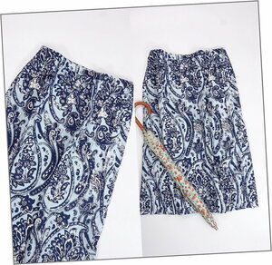 送料無料 ROCHAS Premiere ロシャスプルミエール レディース ロングスカート 台形 ペイズリー柄 ブルー 夏物 サイズ 11