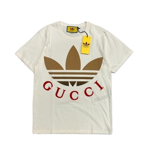 23ss GUCCI×adidas BIG LOGO Tシャツ/548334 XS ホワイト ブラウン レッド グッチ アディダス