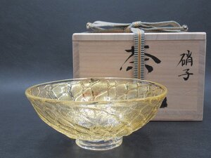 D3868 西中千人 金箔彩 硝子 茶碗 抹茶碗 ガラス茶碗 茶器 茶道具 共箱