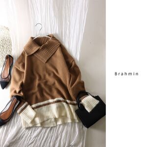 2.6万☆ブラーミン Brahmin☆ライン入り タートルネック ニット 38サイズ☆A-O 0114